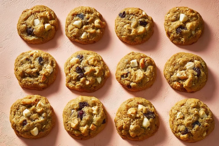 White chocolate cranberry oatmeal cookies on a plate