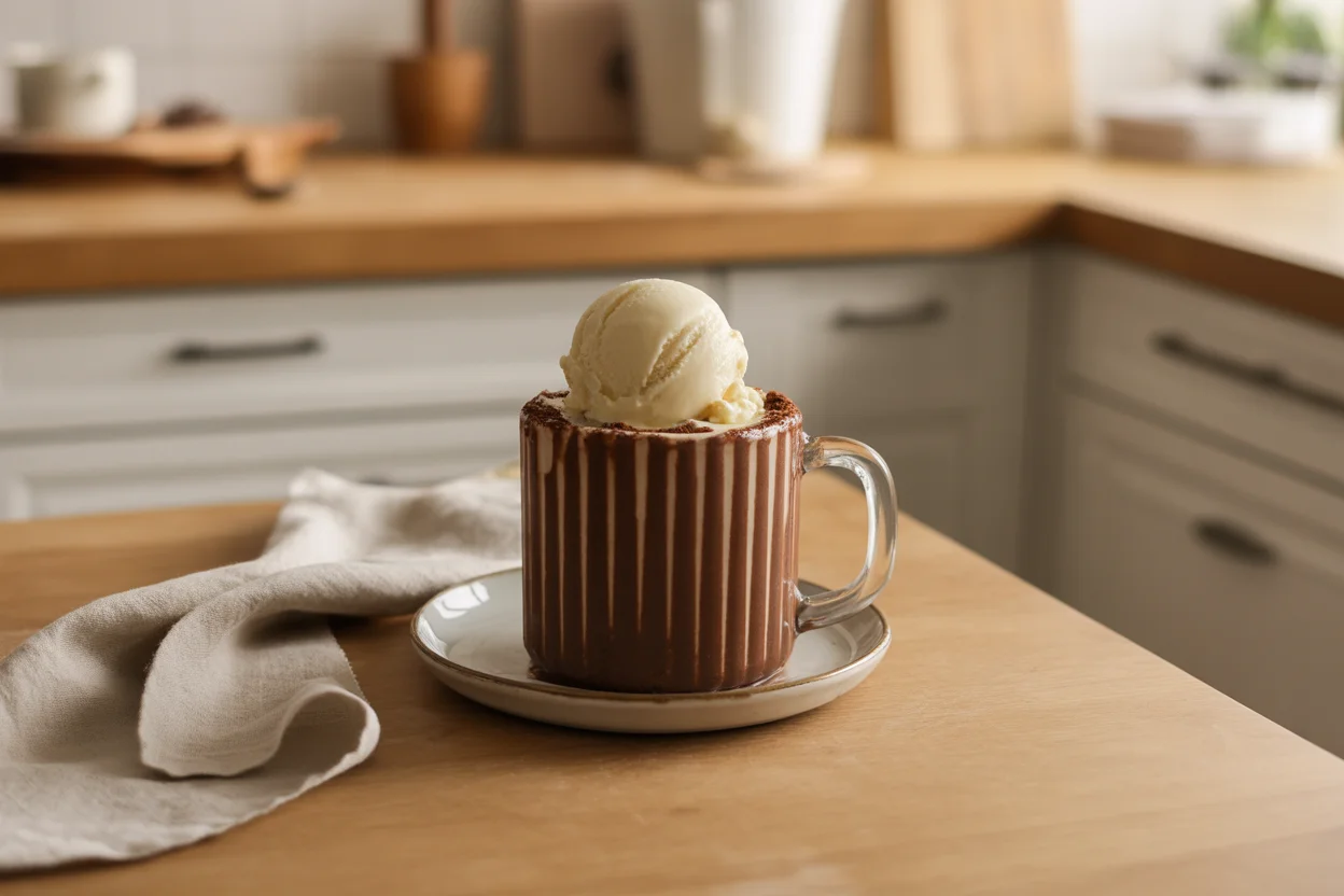 Delicious Small Batch Chocolate Peanut Butter Mug Cake in the Oven