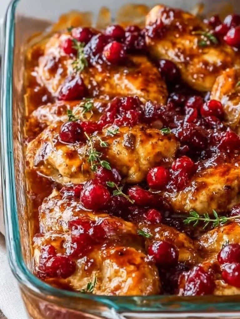 3 Ingredient Cranberry Chicken Holiday Casserole dish ready to serve