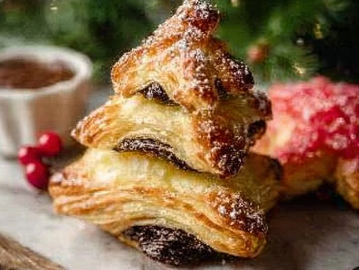 3 ingredient puff pastry Christmas trees filled with Nutella