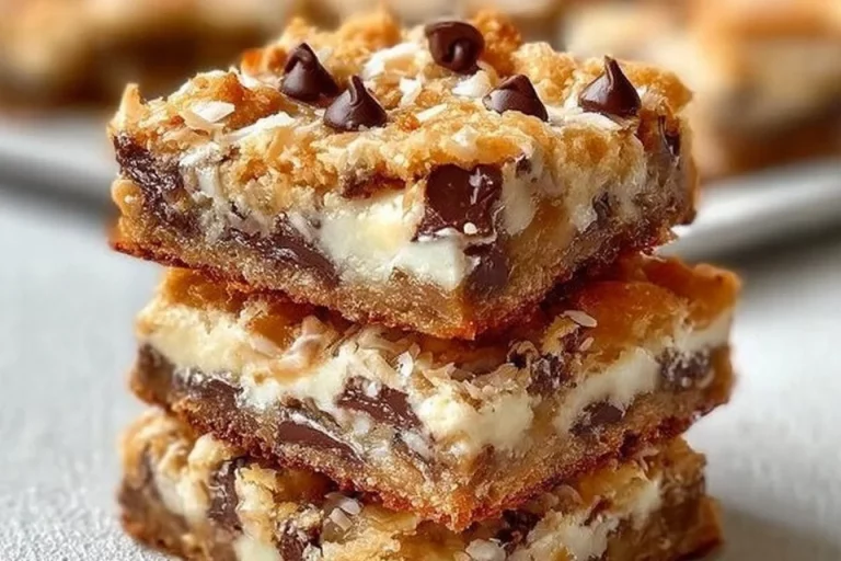 Delicious homemade 7-layer bars with chocolate and coconut layers