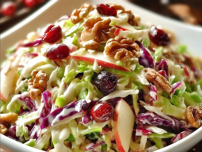 Bowl of Apple Cranberry Coleslaw with fresh apples and cranberries