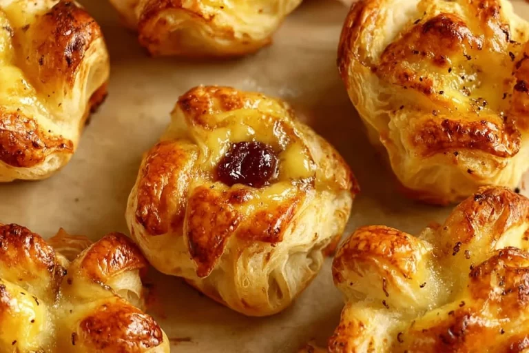 Delicious Brie Bites topped with cranberry sauce ready to serve.