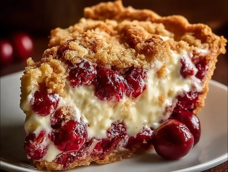 Buttery creamy cranberry pie with a flaky crust and tart cranberry filling