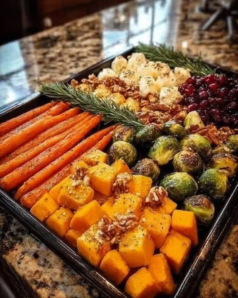 Roasted caramelized butternut squash with vegetables and feta