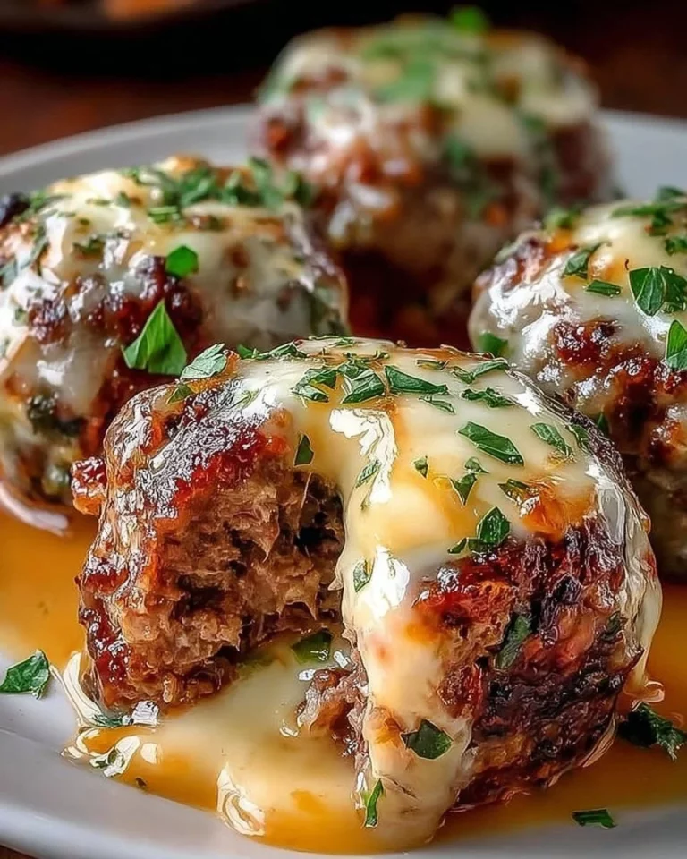 Cheesy stuffed meatloaf bites served on a plate with garnishes
