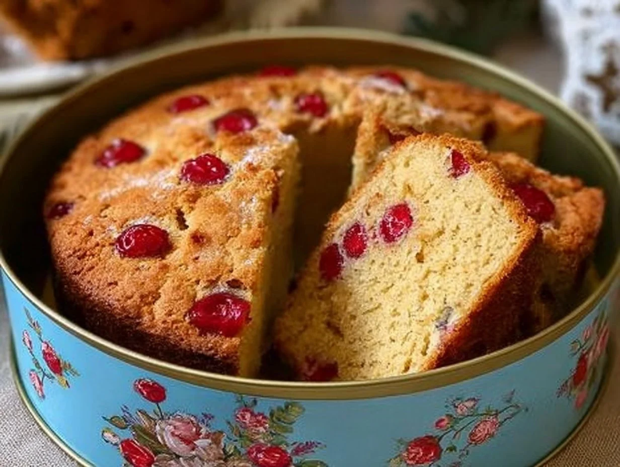 Delicious homemade cherry cake with fresh cherries and whipped cream on top