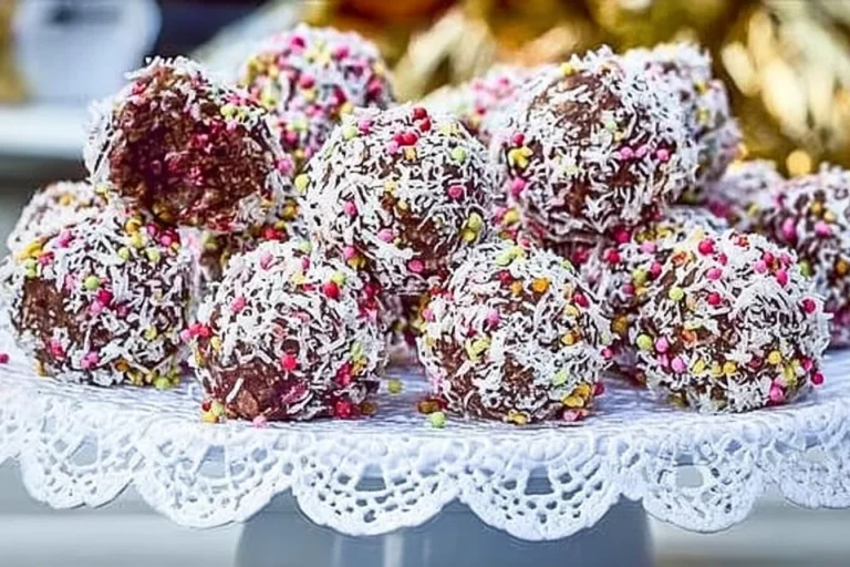 Delicious chocolate balls decorated with berries and browned butter drizzle.