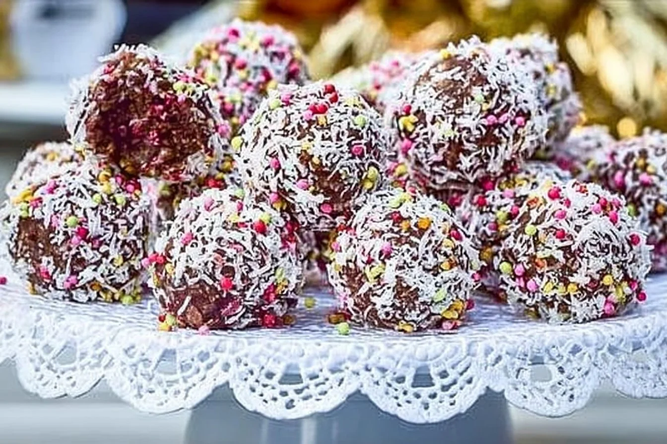 Delicious chocolate balls decorated with berries and browned butter drizzle.