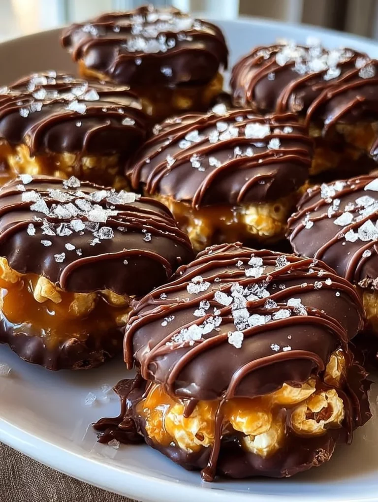 Chocolate caramel pretzel sandwich bites stacked on a plate.