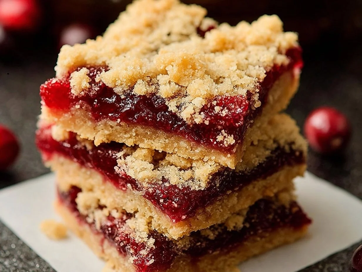 Festive Christmas Cherry Crumble Bars topped with sweet cherries and crumble