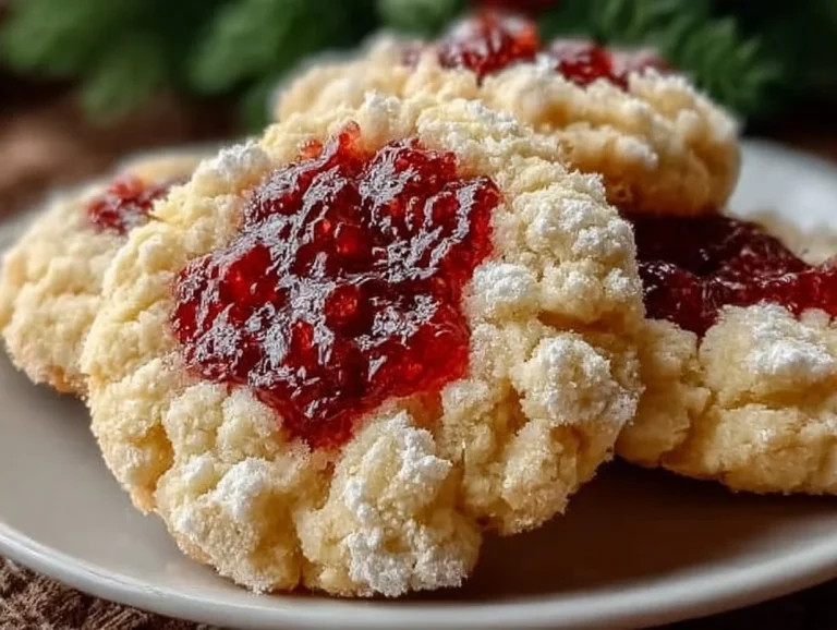 Deliciously decorated Christmas Raspberry Cream Cookies on a festive plate