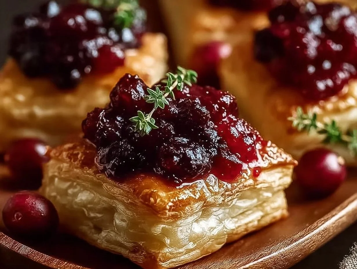 Cranberry Brie Puff Pastry Bites on a serving platter