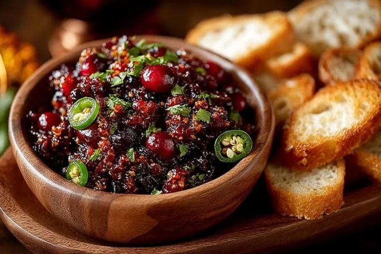 Delicious cranberry candied jalapenos in a jar, showcasing their vibrant color.