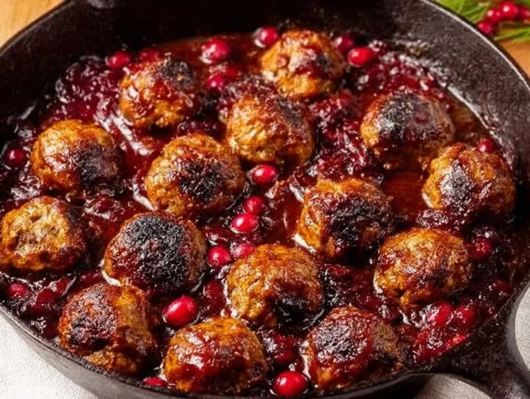 Delicious cranberry cocktail meatballs served on a platter for a festive party.