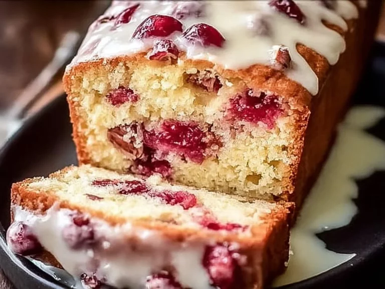 Freshly baked cranberry loaf on a wooden table