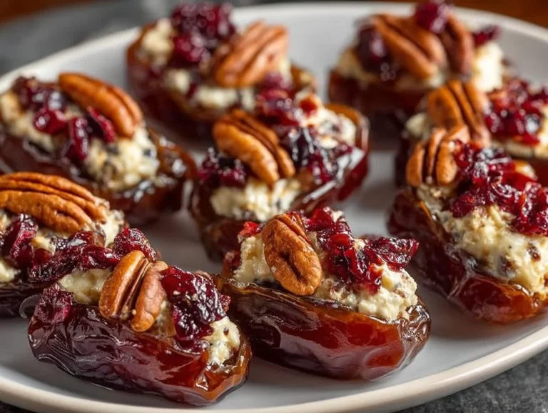 Cranberry Pecan Cream Cheese Stuffed Dates on a serving platter