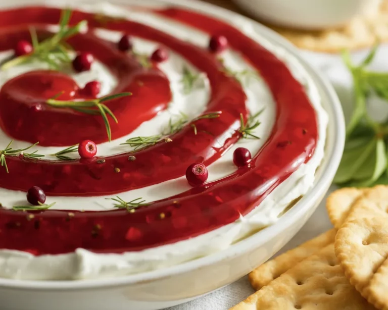 Cranberry Pepper Jelly Cream Cheese Dip served on a platter with crackers