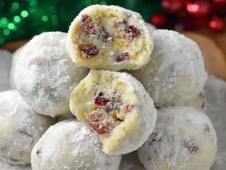 Cranberry pistachio truffles made with white chocolate and dried cranberries
