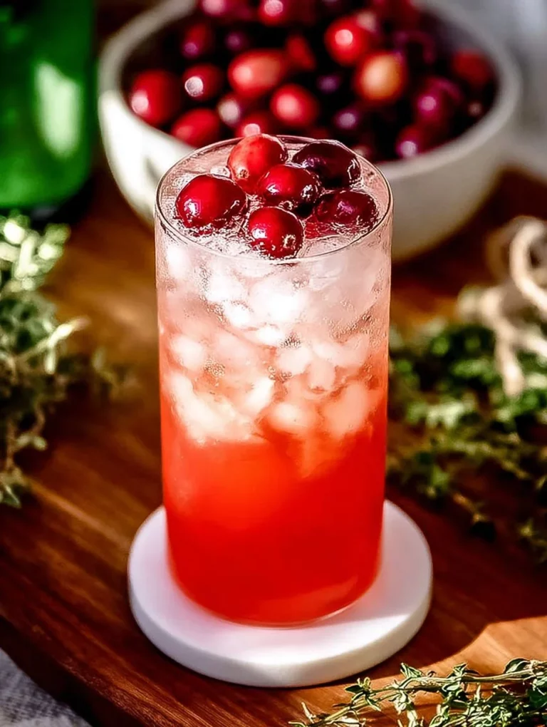 Refreshing Cranberry Spritz cocktail in a glass with garnishes