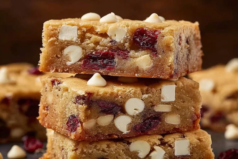 Delicious cranberry white chocolate blondies with a golden brown crust