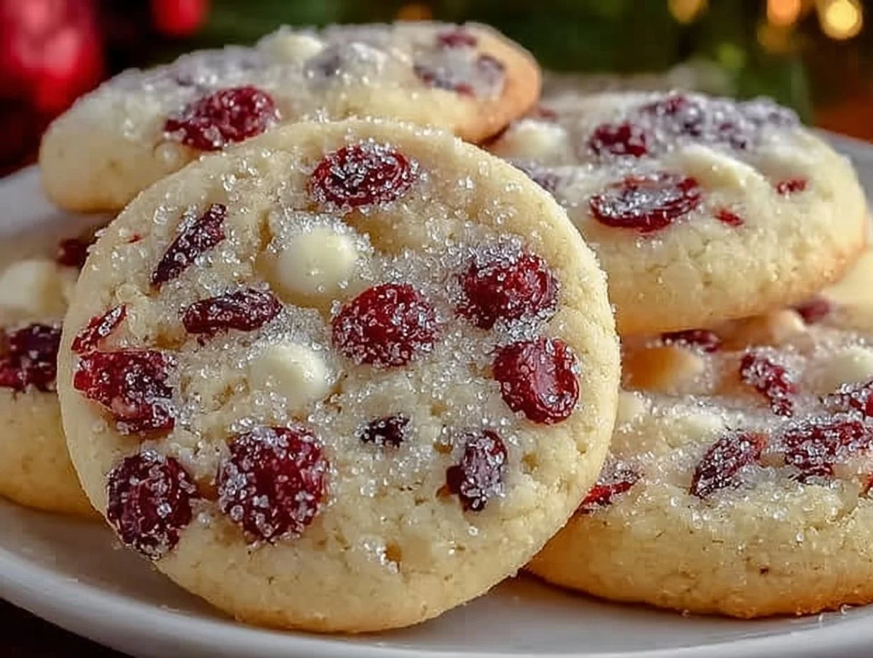 Delicious cream cheese cranberry cookies on a decorative plate