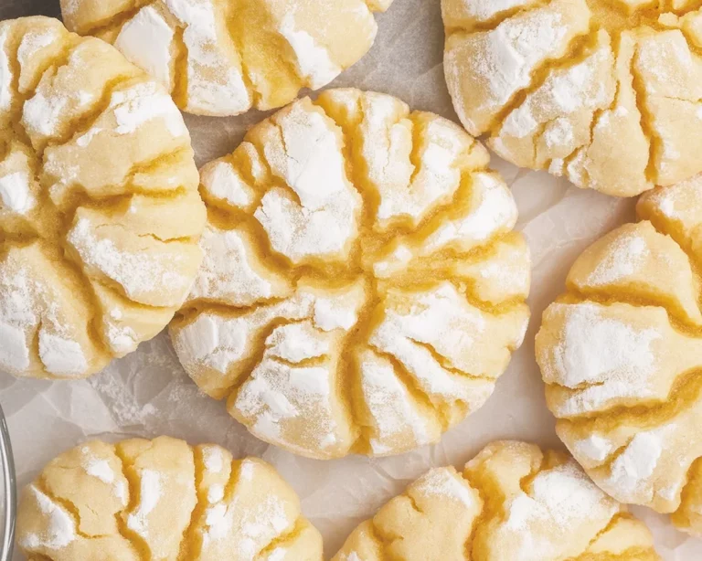 Freshly baked small batch lemon crinkle cookies on a cooling rack