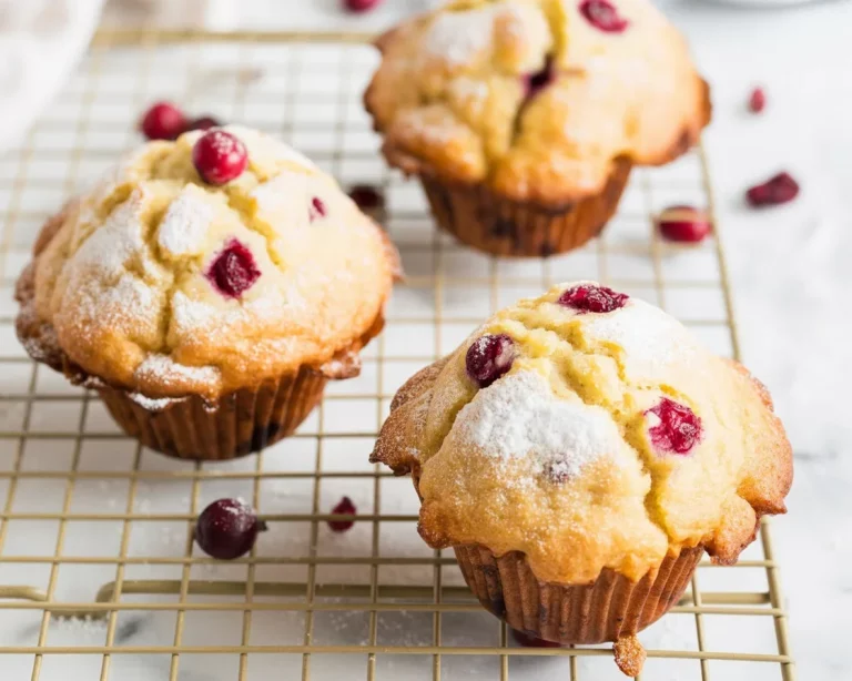Freshly baked Small Batch Orange Cranberry Muffins with a sugary dome and vibrant colors