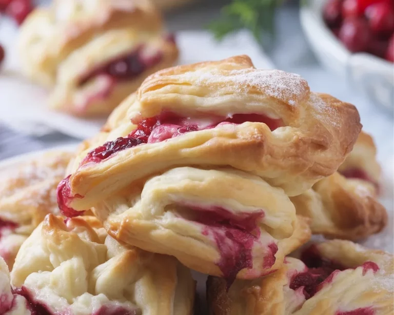 Sweet Cranberry Cream Cheese Puff Pastry Bites on a serving platter.