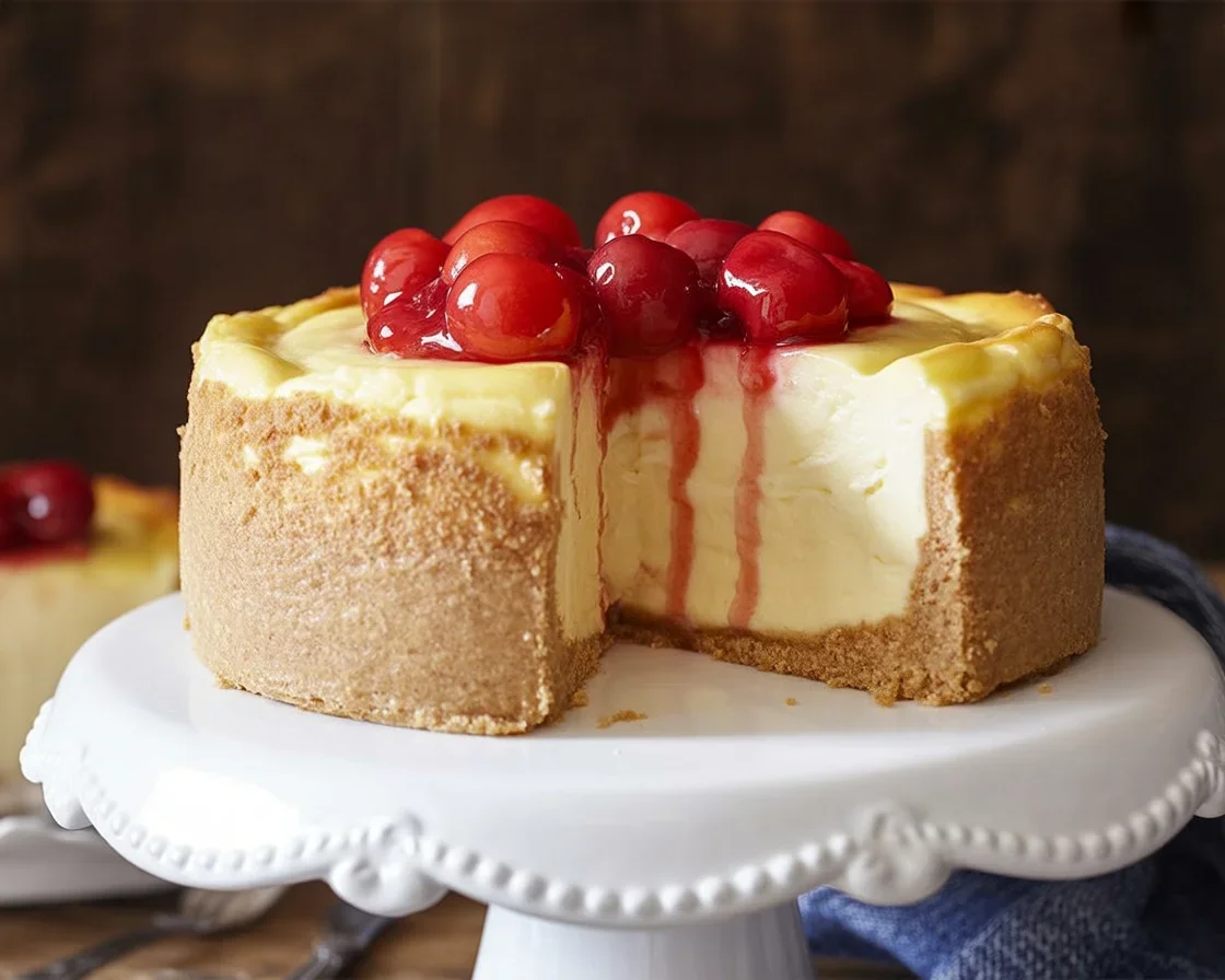 Small Batch Mini Vanilla Cheesecake (6-inch) served with whipped cream.