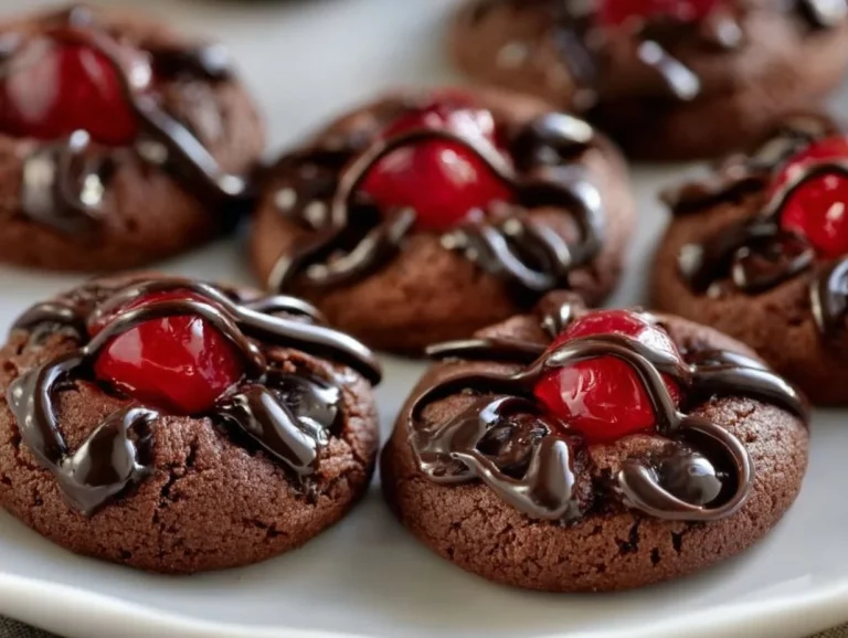 Delicious double chocolate cherry cookies with chocolate chunks and cherry pieces.