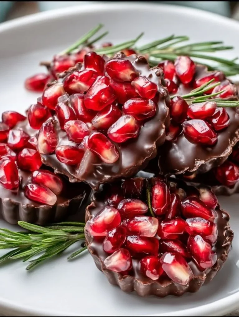 Delicious festive chocolate pomegranate cups topped with pomegranate seeds.