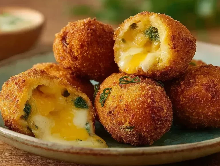 Plate of crispy Fried Jalapeño Popper Bites with cheese and jalapeños