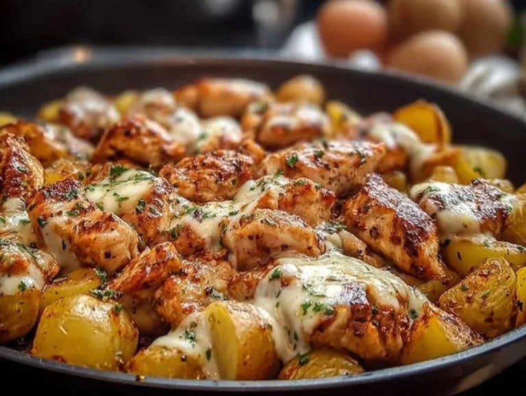 Delicious Garlic Parmesan Chicken served with crispy potatoes