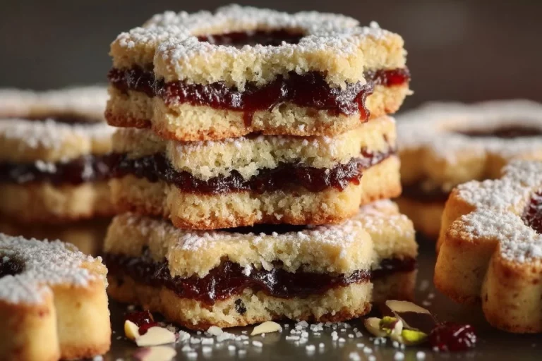Delicious German Spitzbuben cookies with fruit filling for Christmas.