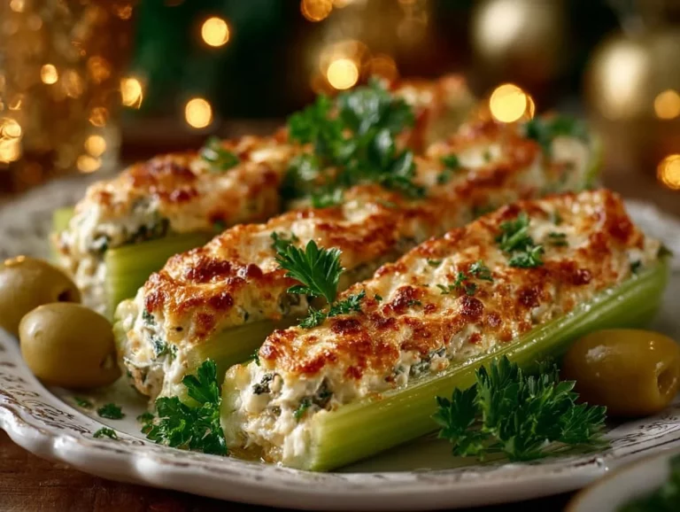 Deliciously prepared stuffed celery filled with creamy mixture.