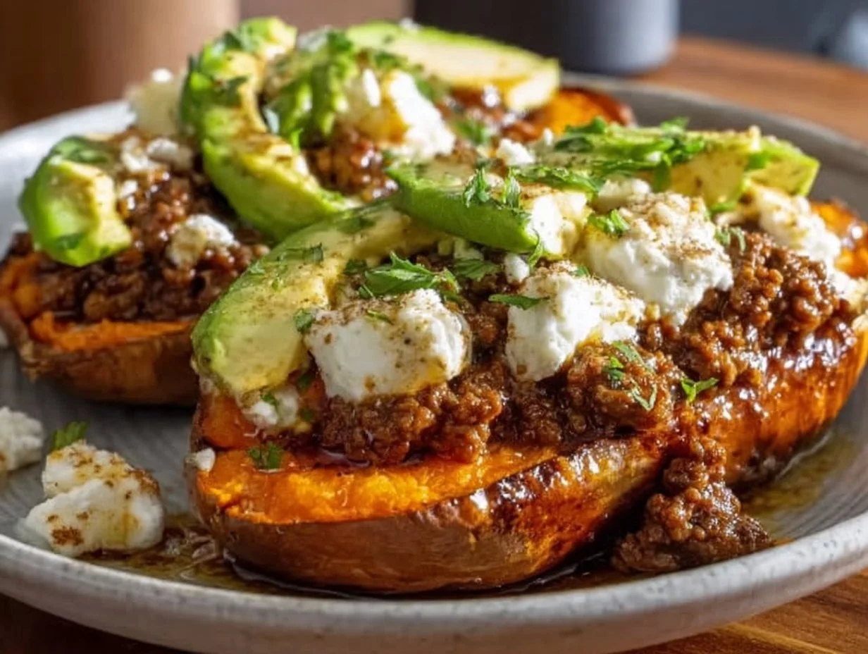 Hot Honey Beef served in Cottage Sweet Potato Boats