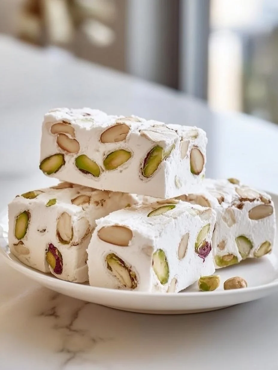 Italian Torrone soft white nougat with nuts, a traditional dessert