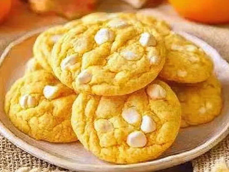 A plate of keto orange creamsicle cookies featuring a vibrant orange color and creamy texture.