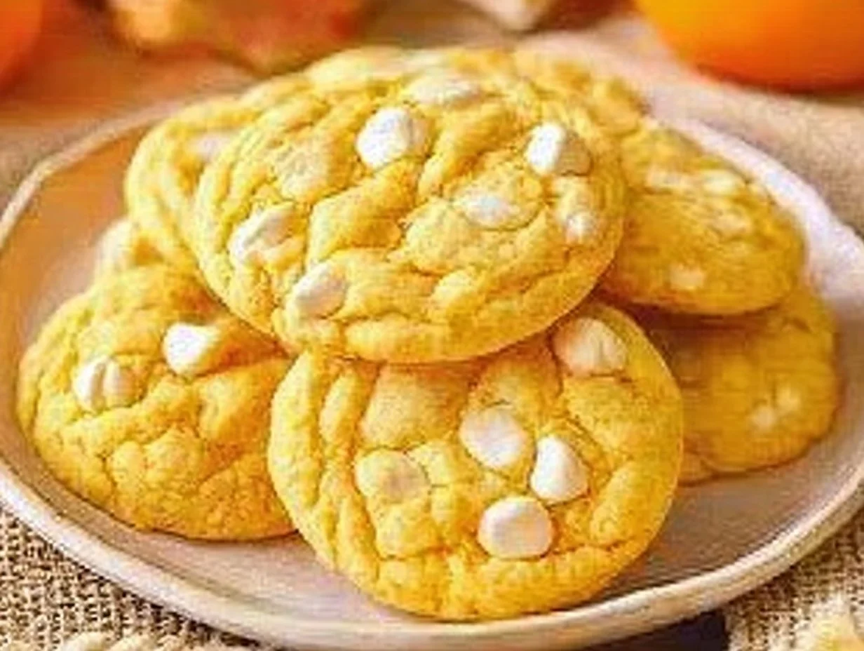 A plate of keto orange creamsicle cookies featuring a vibrant orange color and creamy texture.