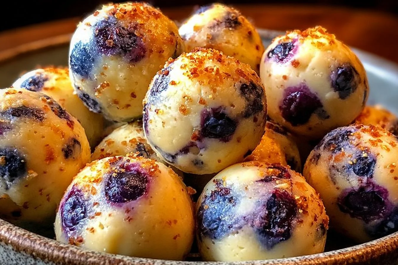 Lemon Blueberry Cottage Cheese Protein Bites on a plate