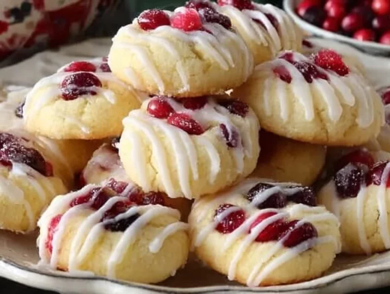 Freshly baked Lemon Cranberry Cookies on a rustic wooden table.