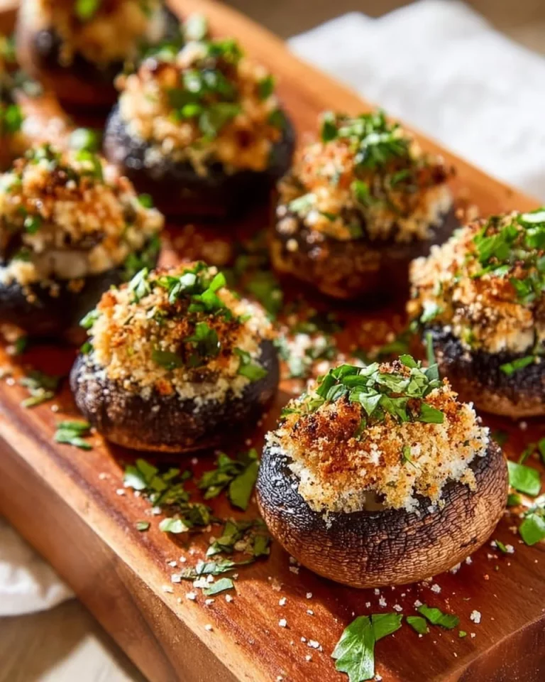 Lentil and vegetable stuffed mushrooms ready to serve