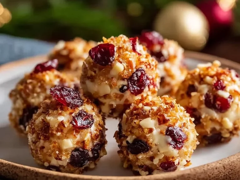 Mini pineapple cranberry cheese balls rolled in pecans, perfect appetizer
