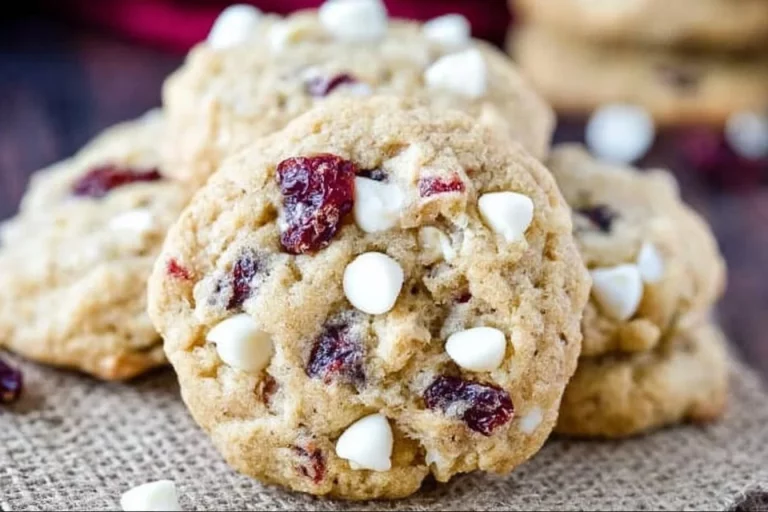 Freshly baked oatmeal cranberry cookies on a cooling rack