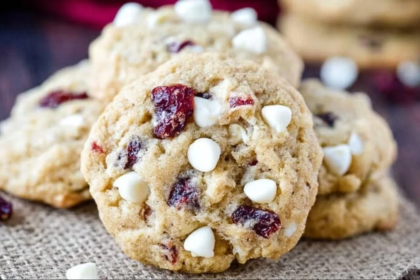 Freshly baked oatmeal cranberry cookies on a cooling rack
