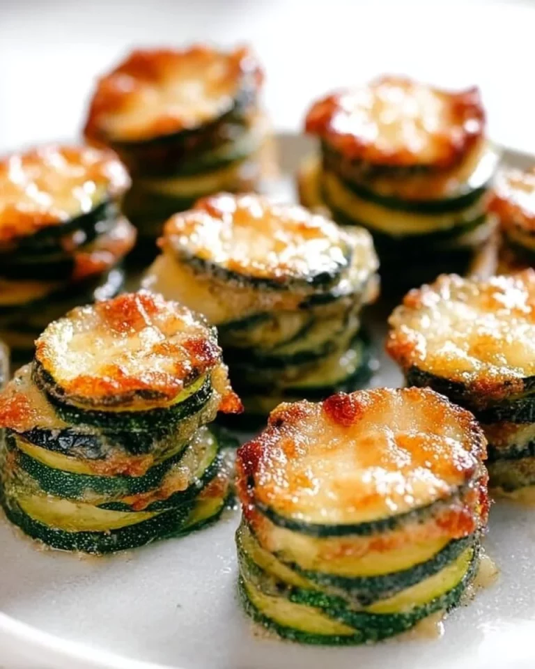 Parmesan zucchini stacks garnished with herbs and cheese, fresh from the oven