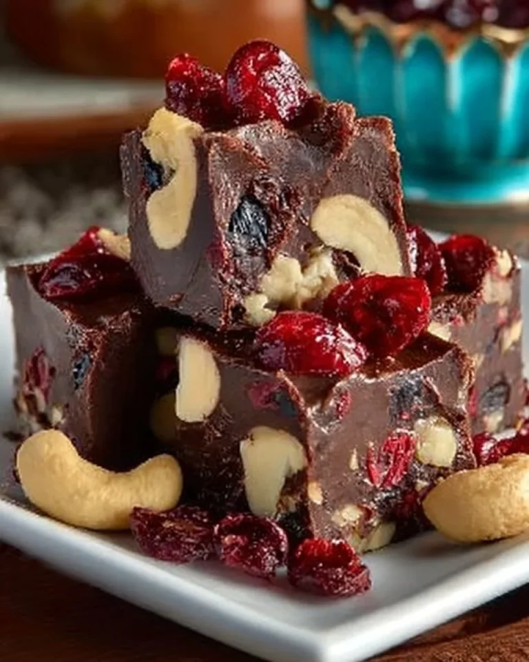 Deliciously crafted cranberry cashew fudge with vibrant cranberries and roasted cashews