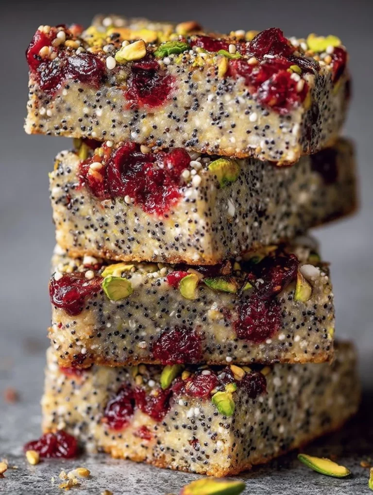 Pistachio Cranberry Chia Bars made with nuts, berries, and chia seeds.