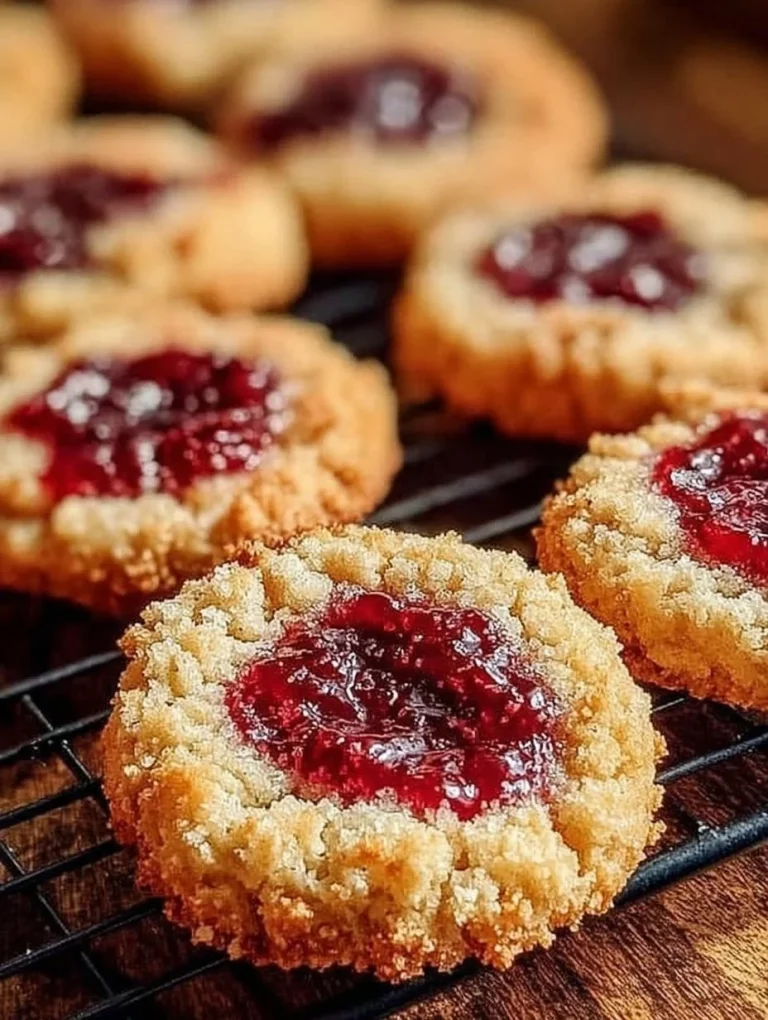 Freshly baked Raspberry Jam Cookies with a sweet raspberry filling.